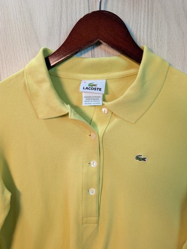 Lacoste Long Sleeve Collared Rugby Polo Shirt Women's Size 44 Yellow Green - Picture 2 of 7