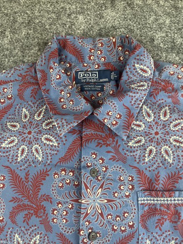 Polo Ralph Lauren Men’s Large Vintage Camp Hawaiian Shirt Floral Paisley Blue - Picture 1 of 10