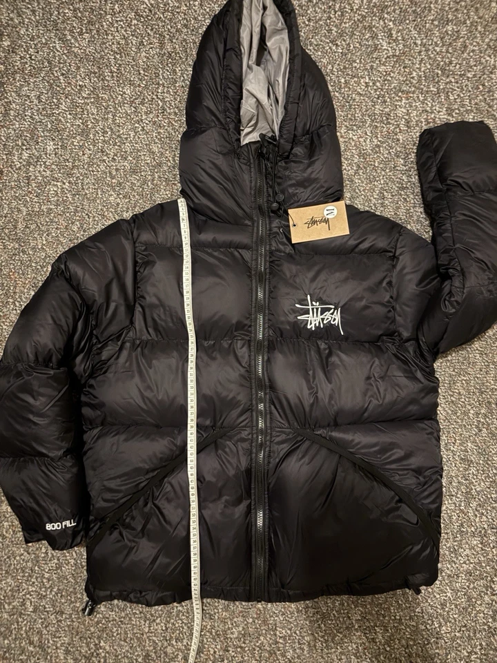 stussy puffer chaqueta negro gris sudadera con capucha Foto 3 de 4