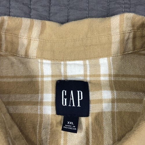 GAP Shirt Mens 2XL Tan White Plaid Flannel Button Up Long Sleeve Pocket Cotton - Picture 3 of 24
