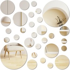 30 Pcs Round Mirror Tiles Self Adhesive Circle Wall Decor 4 Sizes
