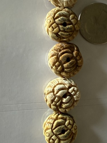 Vtg 20 Chinese HAND CARVED BONE Owl SPACER BEADS 20x9mm Carved Owl Beads - Picture 18 of 19