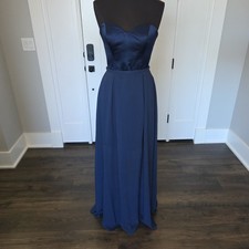 Allure Bridesmaids Sample Dress Size 10 Navy Satin Chiffon 2 In 1 Convertible...