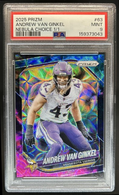 2025 Panini Prizm Andrew Van Ginkel Choice Nebula #1/1 Vikings PSA 9
