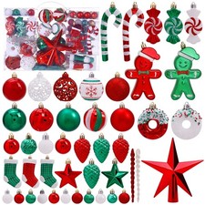 125 Pcs Christmas Tree Ornaments Set, Red Green White Shatterproof Christmas ...