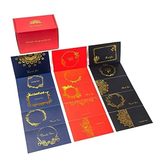 60 Thank You Gold Blank Red Blue Designed Envelopes Notes Cards Bulk Set 4x6" - Image 4 of 4