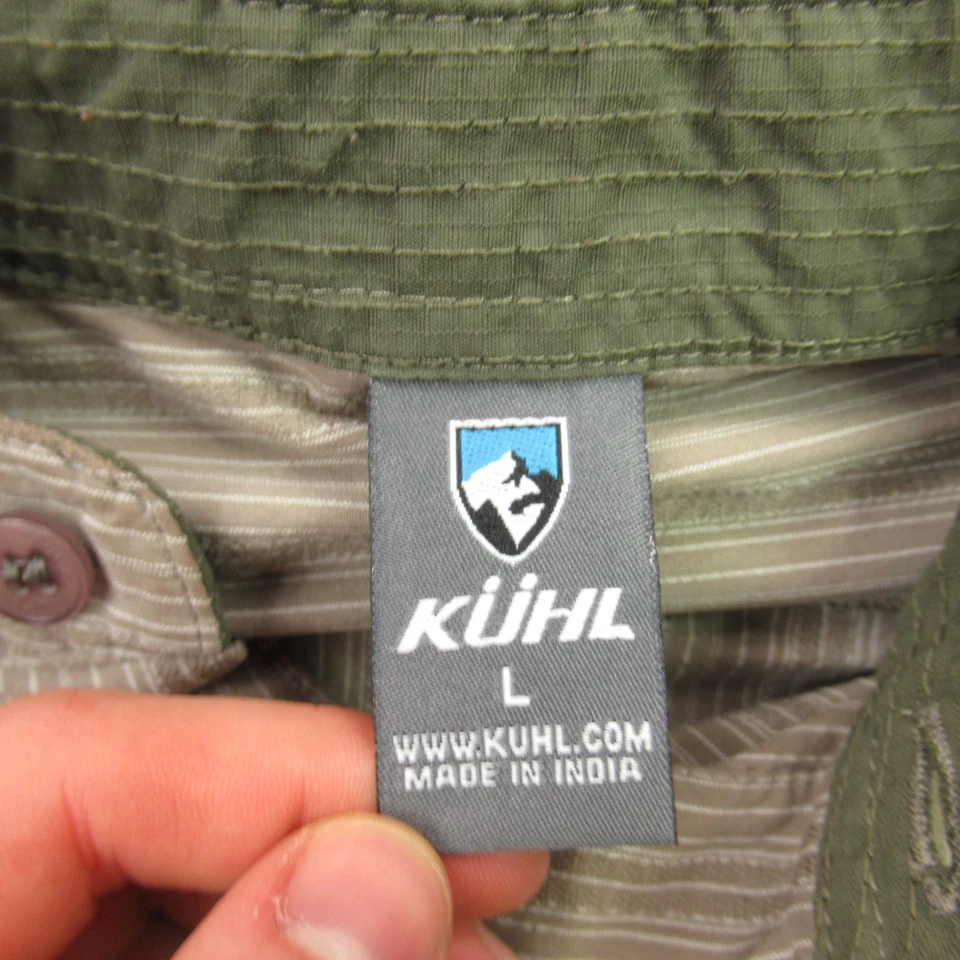 Camisa Kuhl Para Hombre Grande Manga Larga Bolsillo Botón Frontal Rayas Marrón Con Capucha Foto 4 de 4