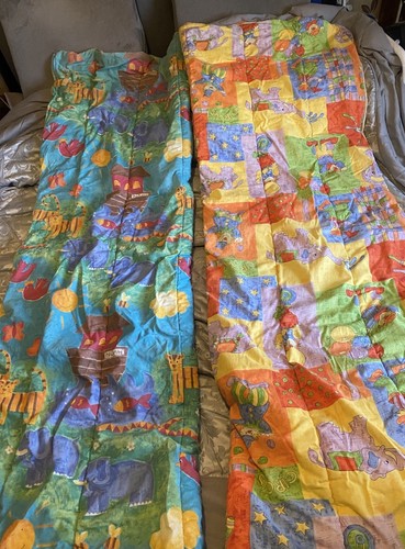 2 x Vintage 90s Childs Abstract Sleeping Bag Bed Throws Circus Clowns Noah’s Ark - Picture 1 of 15