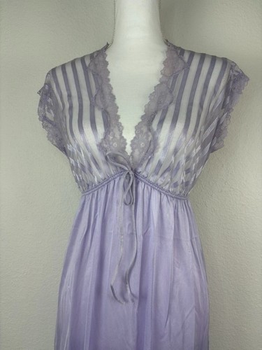 Vintage Val Mode Damen Medium Lila Lang Maxi Nachthemd Spitzenkleid - Bild 2 von 6