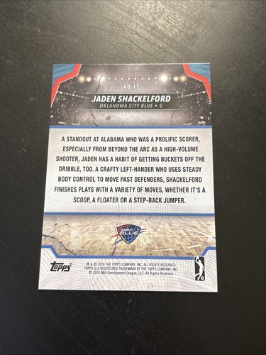 Jaden Shackelford 2023-24 Topps G-League Ankle Breakers AB-17 OKC GOLD /50 - Picture 2 of 2