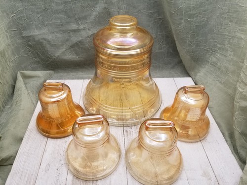 5 Stück Vintage Bicentennial Hocking Glas Liberty Bell Sparschwein Bernstein Keksdose