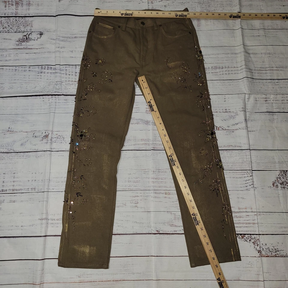 Pantalones de mezclilla Ralph Lauren etiqueta púrpura para mujer 8 diamantes de imitación dorados adornados hechos en Italia Foto 2 de 4