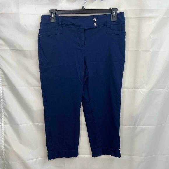Style & Co women's navy blue stretch cuffed cropped capri pants casual 14 large
Opens in a new windo