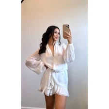 Rococo Sand Stellar Georgette Short Dress in White Size XS Long Sleeve Sequins