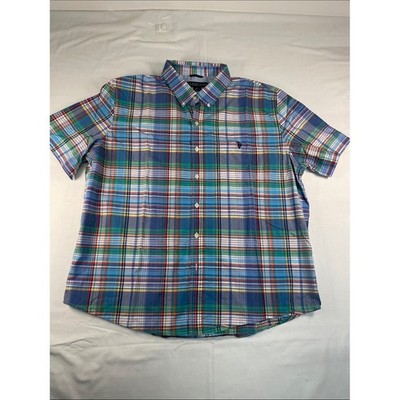 U.S. Polo Assn. Blue Green Multi Plaid Short-Sleeve Button-Down Cotton Shirt XXL
