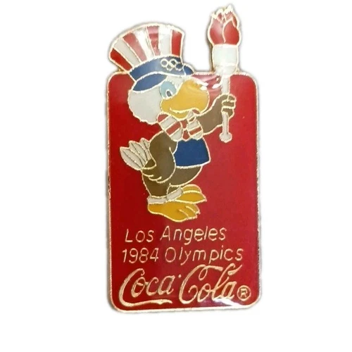 Vtg 1984 Los Angeles Olympics Coca Cola Sam The Eagle Torch  Lapel Pin Pinback