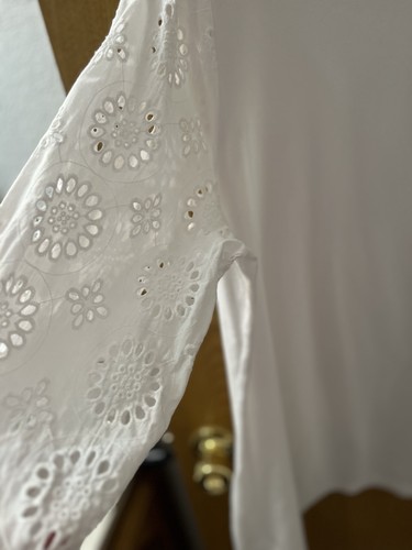 Belle By Kim Gravel White Eyelet Sleeves Knit Top XL 14 16 - Picture 2 of 5