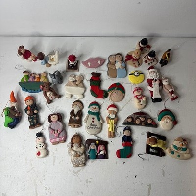 Huge Lot of Handmade Clay Ornaments Christmas Tree Decor Santa Snowman Baby