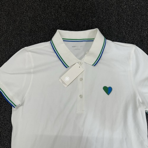 Tory Burch Tory Sport White PERFORMANCE PIQUE HEART POLO Women’s L- NWT - Picture 3 of 10
