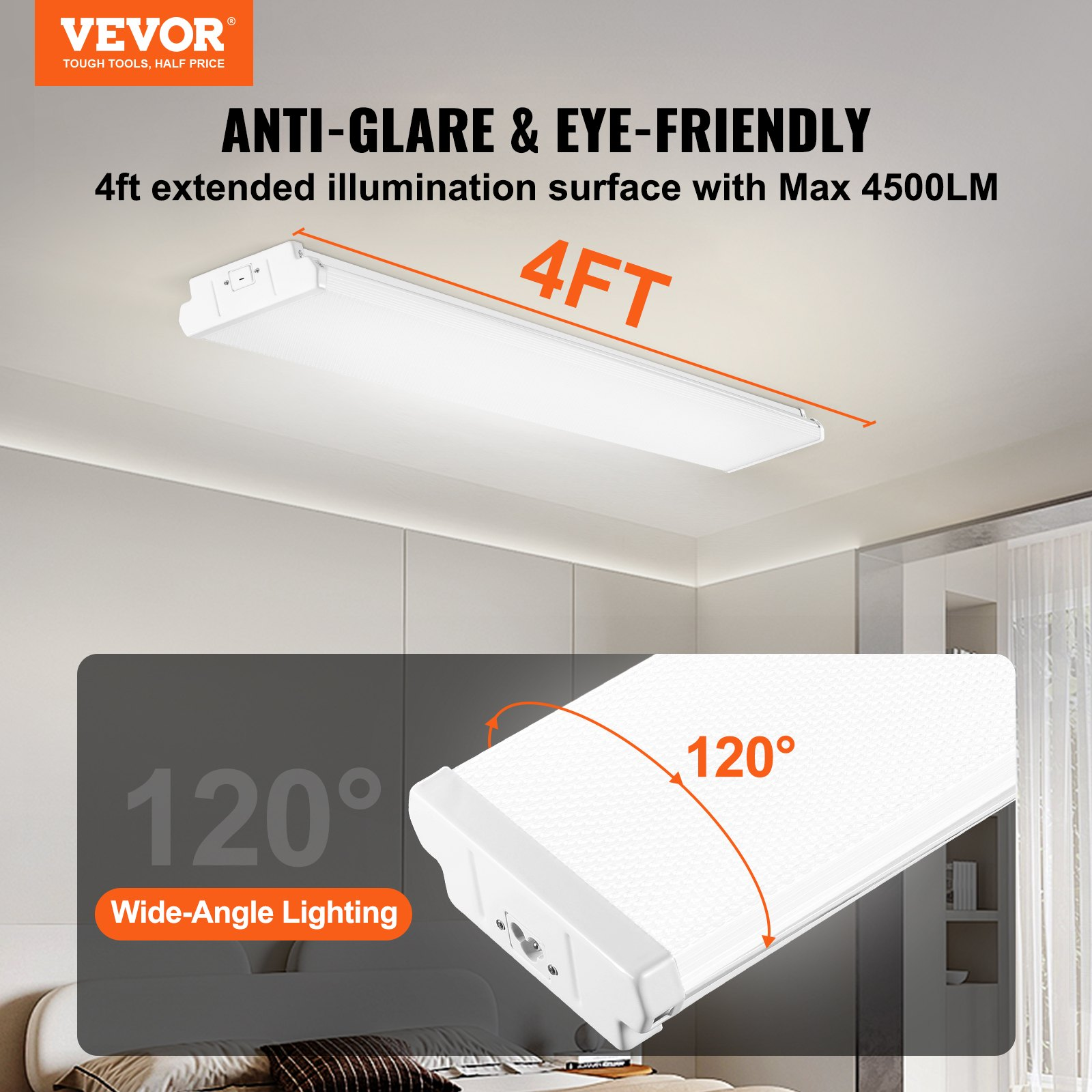 VEVOR 4FT LED Wraparound Light, 40W, 4500LM Flush Mount LED Shop Light, ETL