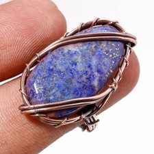 Lapis lazuli Gemstone Handmade Wire Wrap Copper Ethnic Jewelry Ring 7.25" PG 193