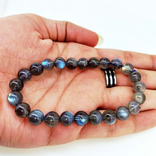 81.90 Ct Natural Fire Labradorite Healing Beads Stretchy Unisex Bracelet 19 CM - Picture 3 of 7