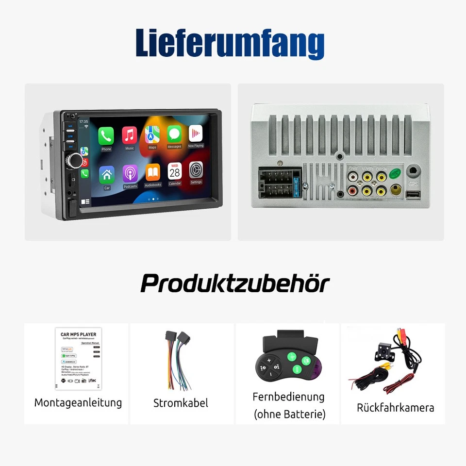 Doppel 2 DIN Autoradio 7 Zoll Carplay Android Auto Bluetooth USB AUX TF Kamera - Bild 2 von 4