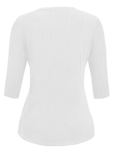 Damen Tops Elegant Freizeit 3/4 Arm Rundhals Shirts Lockere Passform X-Large Weiß - Bild 3 von 4