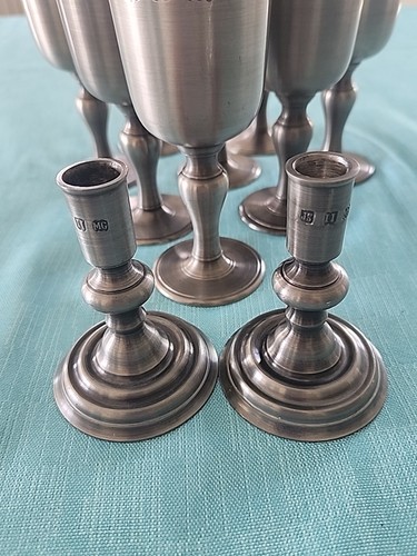 (8) Handcrafted John Somers JS X MG Pewter 6" Goblets + (2) candlesticks Brasil - Picture 2 of 10