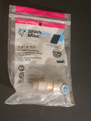 SharkBite Max Push-to-Connect Straight Coupling Fitting Brass 1/2 X 1/2 UR008Z