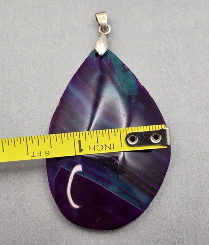Multicolored Banded Onyx Agate Teardrop Pendant 52x35 mm Sterling Silver Bail - Picture 7 of 11