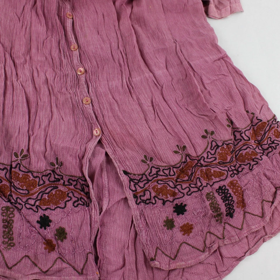 M.P.H Robe Longue Maxi Bohème Vintage 90s Rose Mauve Brodée Taille M - Photo 4/4