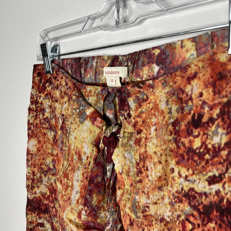 Falda midi de seda Sundance para mujer pequeña oxidada estampado abstracto corbata forrada frontal boho Foto 3 de 4