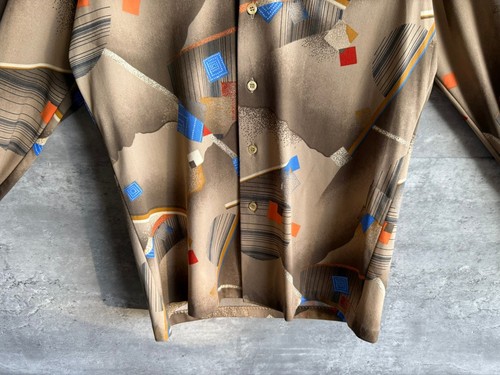 Vintage 1970s Abstract Geometric Surrealist Psychedelic Button-Down Shirt Size M - Picture 3 of 5