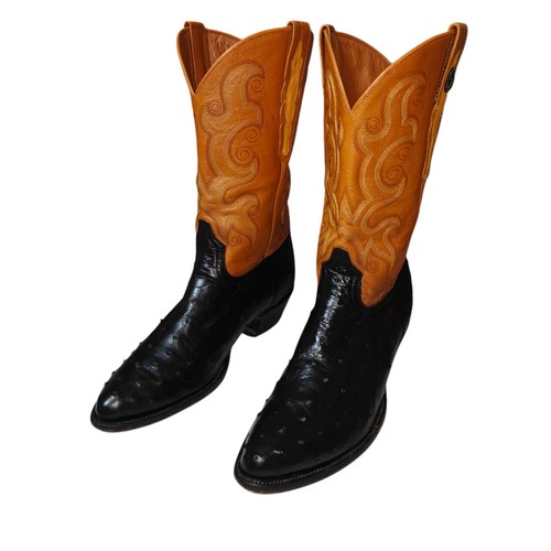 Rudy Lara Boots Full Quill Ostrich Western Cowboys Boots 11EE Two Tone. - Picture 2 of 14