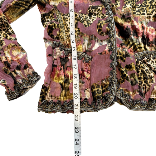 Alberto Makali Women Size M Velvet Beaded Jacket Mauve Animal Print Crinkled - Picture 4 of 16