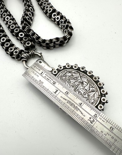 Antique Victorian Solid Silver Double Ribbed Belcher Star Locket Collar Necklace - Picture 17 of 19