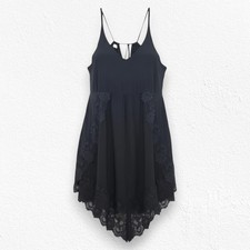 Free People Intimately Black Lace Slip Nightgown V-Neck Chemise Size Medium