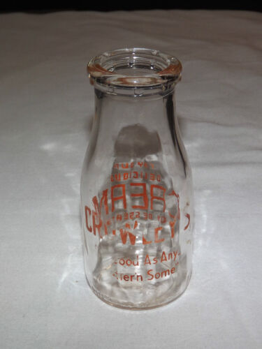 VINTAGE 1958 CROWLEY'S 1/2 PINT MILK BOTTLE