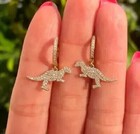 Sterling Silver Round Simulated Diamond Drop Dangle Dinosaur shape Earring 925