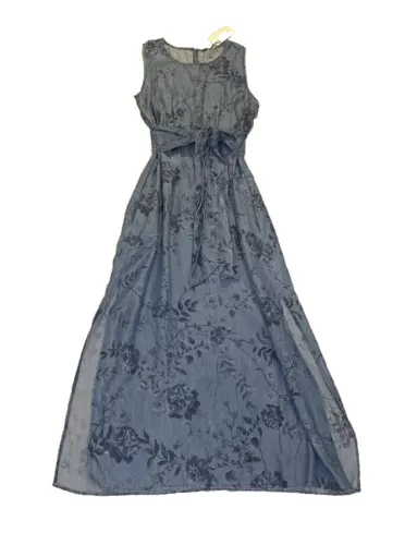 Lungo Larno Midi Dress Italy Self-Tied Belt Tencel Blue Women’s L Sleeveless NWT