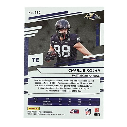 2022 Panini Prestige #382 Charlie Kolar Baltimore Ravens Football Card - Picture 2 of 2