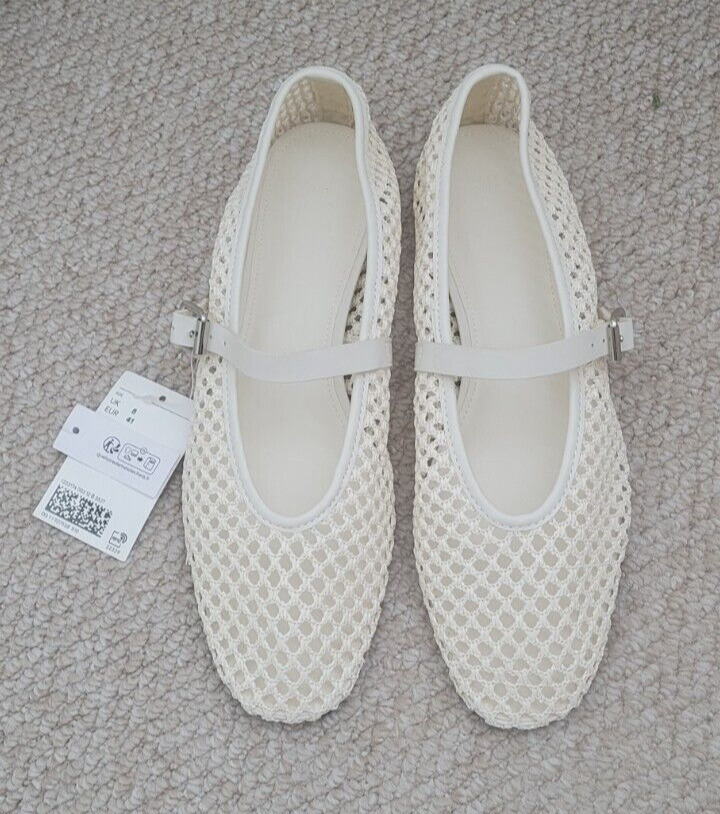 Sold Out New H&M Braided Mesh Ballet Pumps Flats Cream Size UK 8 EU 41