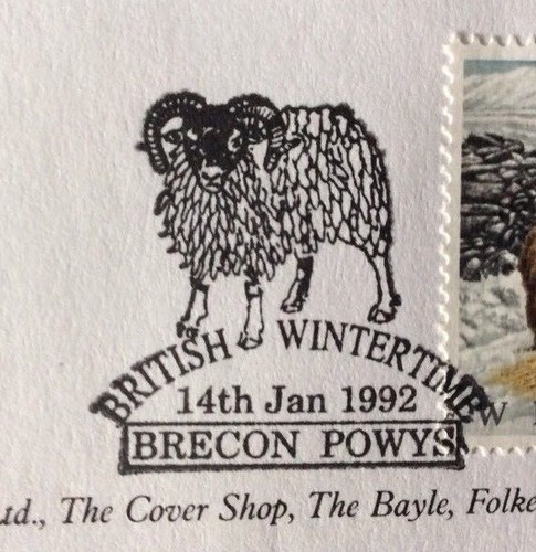 14.1.1992 British Wintertime FDC Brecon, Powys, Deer, Fox, Hare, Redwing, Sheep - Picture 2 of 7