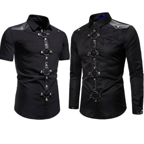 Herren Gothic Punk T-Shirt Freizeit Button-Down Halloween Festival Tops Clubwear - Bild 2 von 15