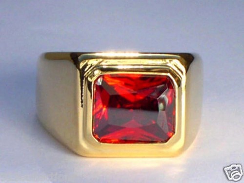 Anillo solitario de oro amarillo de 14k hecho a mano granate rojo circonita cúbica piedra de nacimiento de enero para hombre - Imagen 3 de 5