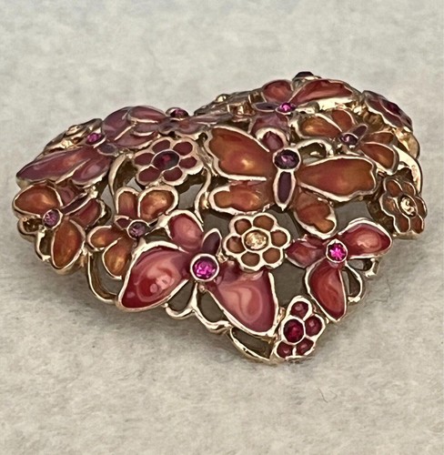 Monet Mint each Colored Enameled Butterfly Heart Brooch 1 1/4" - Picture 2 of 6