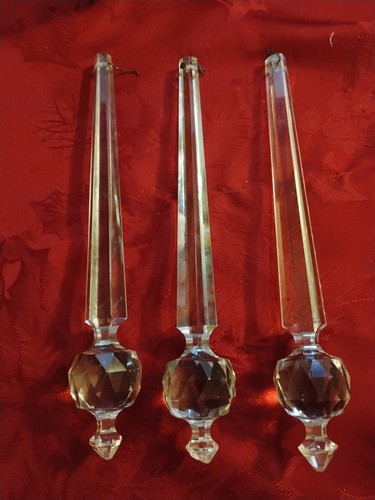 3 antike große 8" lange dreieckige Kugel Boden Prismen für Lustres