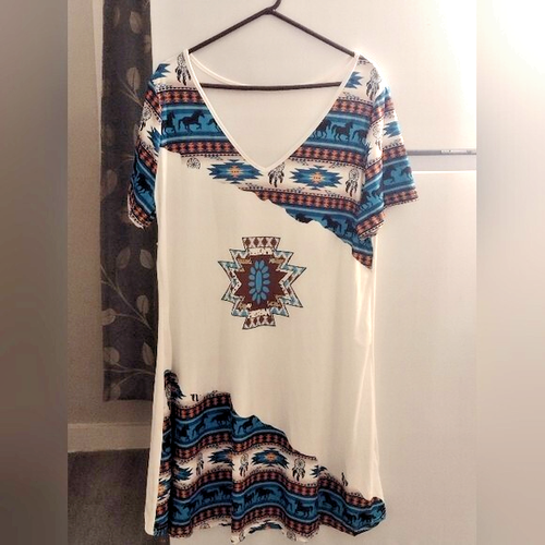 Temu White and Blue Patterned Women's Dress Size 1X.. - Picture 4 of 7
