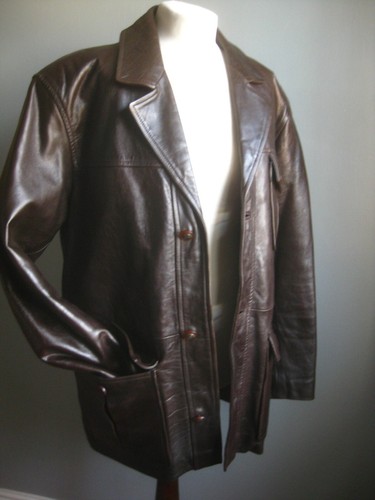 BEN SHERMAN leather JACKET medium 42 mens heavyweight biker warm COAT brown - Picture 18 of 23